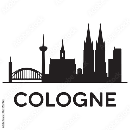 Vector Cologne skyline. Travel Cologne famous landmarks. Business and tourism concept for presentation, banner, web site. Vector black silhouette. with white background