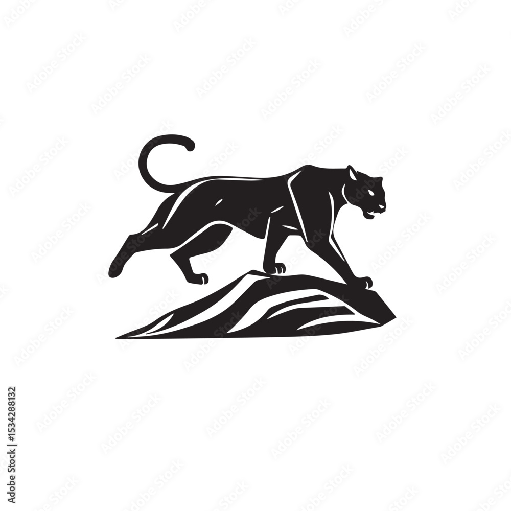 Fototapeta premium Vector art of a sleek black panther poised atop a rocky outcrop, isolated on white background