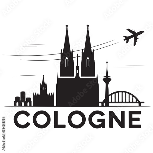 Vector Cologne skyline. Travel Cologne famous landmarks. Business and tourism concept for presentation, banner, web site. Vector black silhouette. with white background
