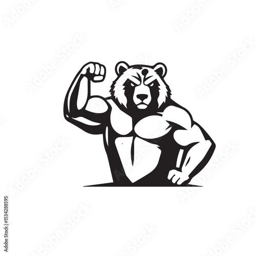 Vector art of a muscular bear flexing its bicep, isolated on white background, a vector illustration