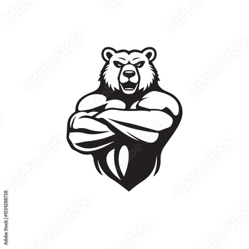 Vector art of a muscular bear with crossed arms, isolated on white background