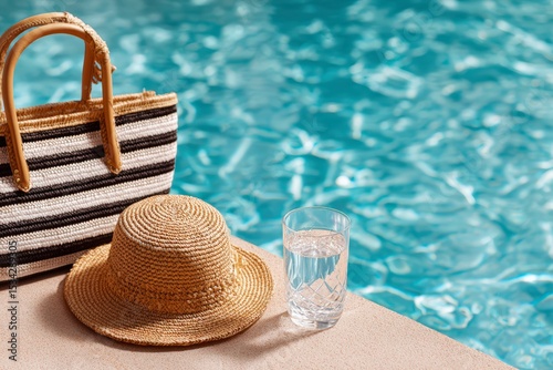 hat and drink near pool