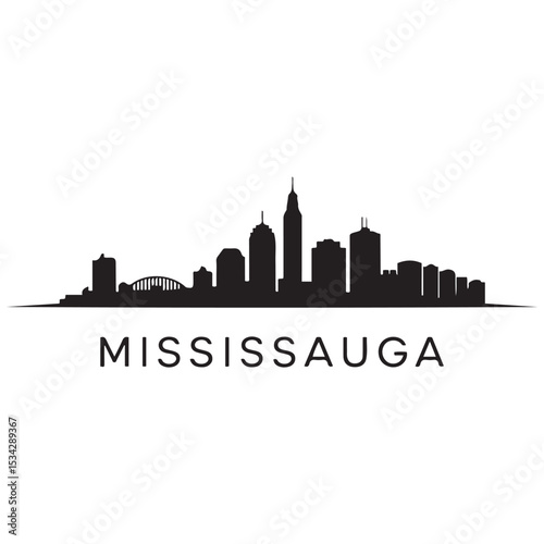 Mississauga skyline horizontal banner. Mississauga, Ontario. Vector template for your design. Vector black silhouette. with white background