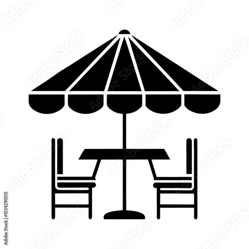 icon of street cafe table chairs parasol vector silhouette