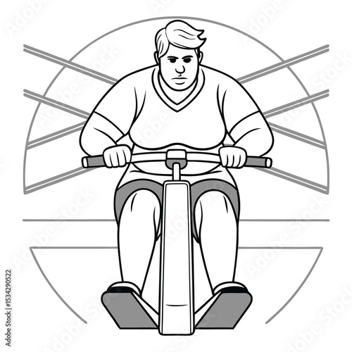 Overweight man exercising on rowing machine
