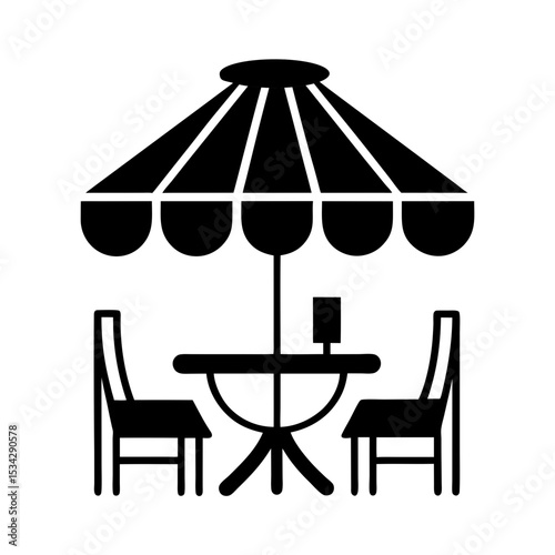 icon of street cafe table chairs parasol vector silhouette