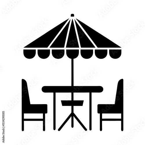 icon of street cafe table chairs parasol vector silhouette
