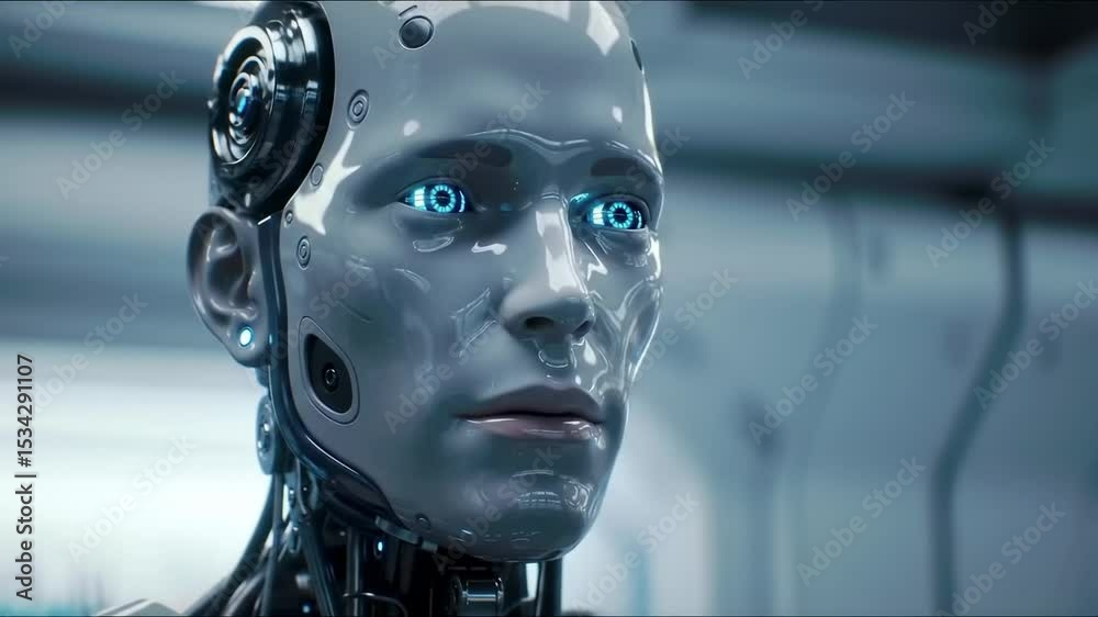 Futuristic robot head closeup