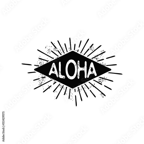 Aloha Typography Badge, Vintage Grunge Style Design