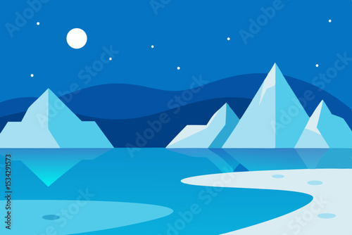 Abstract winter landscape with mountains and frozen lake