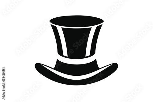 Black Top Hat Graphic with White Band, Classic Silhouette Icon Design