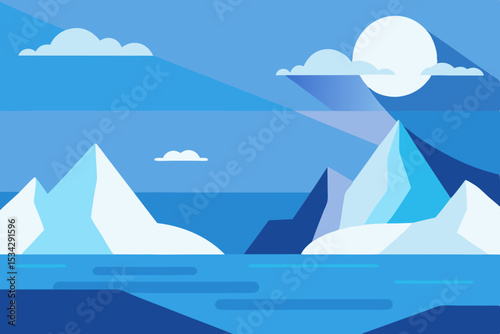Abstract winter landscape with mountains and frozen lake