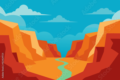 Canyon landscape illustration desert road