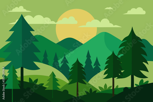 landscape with trees and mountains