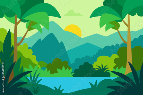 tropical landscape with palm trees