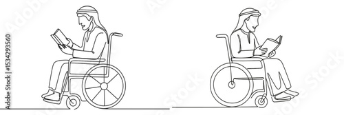 Vector illustration of two individuals in wheelchairs reading books during a quiet afternoon at home