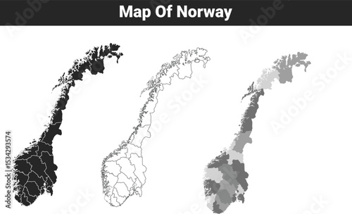 High-quality Norway map set in three unique styles – perfect for educational, editorial, and design use. Detailed geographic outline, ideal for print, web, and creative projects. Print