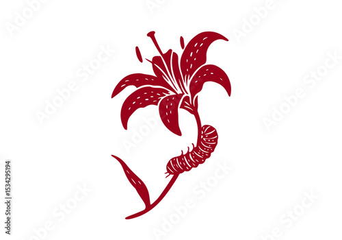 Stargazer Lily Flower Hand Drawn Natural Illustration Stylized as Linocut Vector Isolated by AZ for Books, Arts, Design and Decoration Graphic Asset