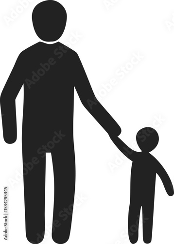 Simple Black Silhouette Illustration of an Adult Male Holding Hands with a Child – Symbolic Fatherhood and Generational Bond Graphic for Cards, Posters, and Social Media