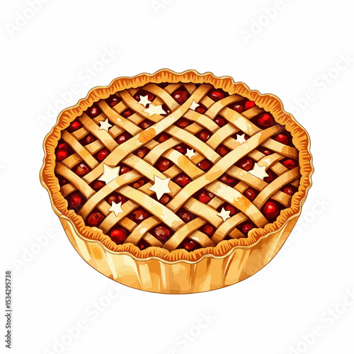 Homemade cherry pie with lattice crust and star-shaped openings  