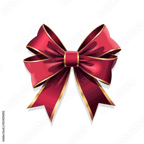 Red ribbon bow with golden trim for gift wrapping and decoration  