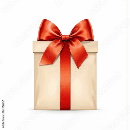 Gift box with red ribbon and bow on a white background  