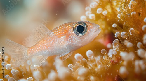 Tiny fish near coral, eye focus