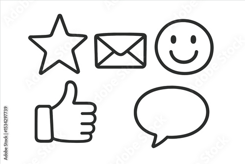 Various simple line icons representing communication, positivity, and engagement in a digital context