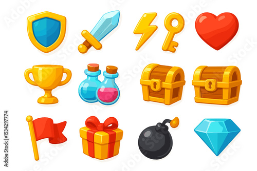 Colorful collection of game icons featuring various symbols and objects suitable for adventure and strategy gaming