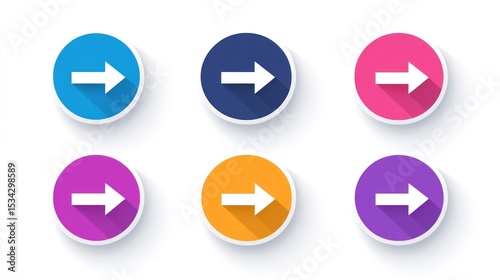 Set of colorful round right-facing arrows