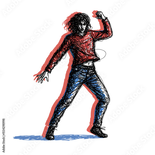 Energetic person dancing in casual attire with expressive movements  