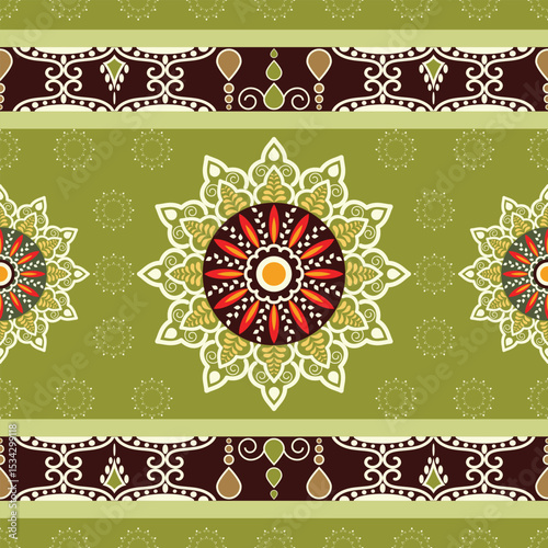 Vibrant ethnic patterns blend elements of Diwali celebrations, intricate mandala designs, Indian truck art and Pakistani cultural motifs, creating a precious fusion of South Asian