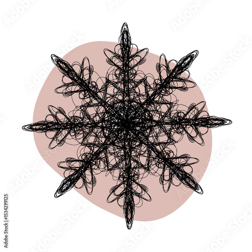 Abstract black snowflake design with pink background shape  