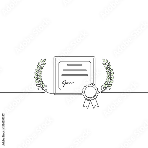 Certificate with laurel wreath and ribbon in minimalist style  