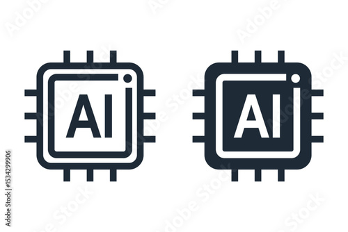 Artificial intelligence AI processor chip  symbol. AI digital innovation system. Vector linear icon illustration isolated on white background.