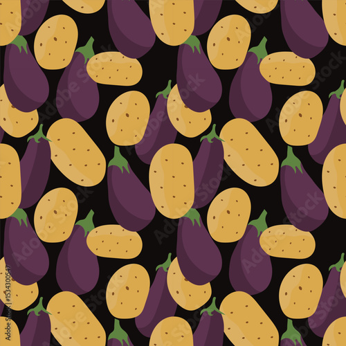 vector potato and eggplant seamless pattern background design