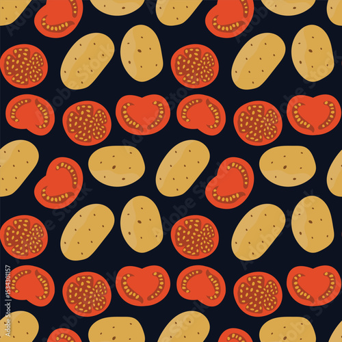 vector tomato and potato pattern design, seamless pattern of vegetable