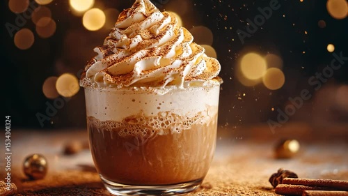 Festive Coffee Drink with Whipped Cream Topping

