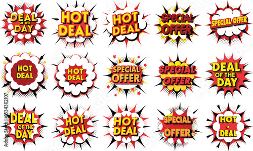 "Special Offer" and "Hot Deal" Comic Style Labels