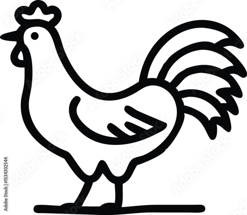 black silhouette of a rooster, minimalist geometric rooster icon, simple poultry line art design, abstract chicken symbol, graphic cockerel illustration
