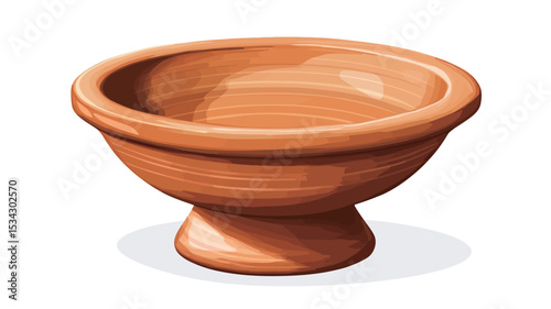 Digital illustration of a terracotta bowl on a pedestal. The bowl is shallow and wide with a slightly flared rim. It sits on a short, sturdy pedestal. The color is a consistent terracotta