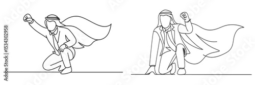 Dynamic superhero figures in suits conveying strength and determination in a minimalistic vector flat illustration setting