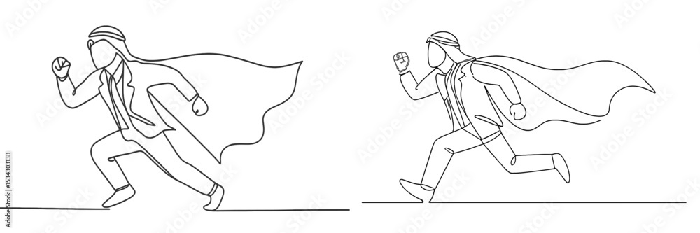 Fototapeta premium Dynamic superhero character in flowing cape racing forward in a minimalist flat vector illustration style