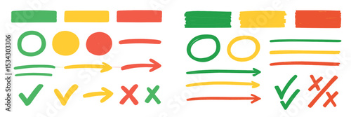 Colorful vector flat illustration showcasing various shapes and arrows for visual communication in design and learning contexts