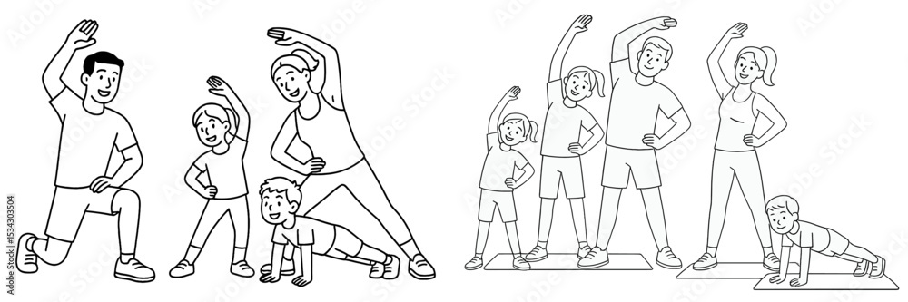 Obraz premium Family engaging in fun exercise activities together to promote health and fitness in a lively environment