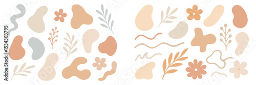 Abstract vector flat illustration featuring organic shapes and floral elements in soft pastel colors for modern design projects