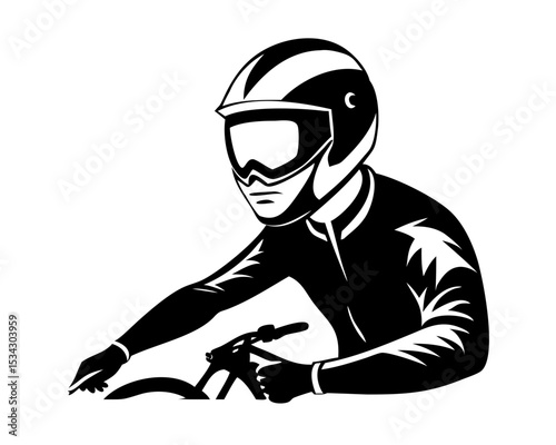 Male Biker with Helmet Cycling Isolated on White Background - Urban Commuter, Sports Cyclist or Fitness Rider Flat Vector Illustration
