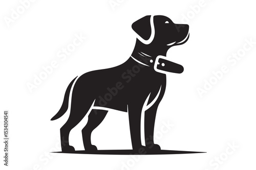 Dog Silhouette logo. Black and White Dog, Canine, Hound, Pooch, Puppy, Mutt, Tyke, Doggy.