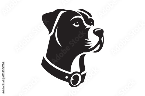 Dog Silhouette logo. Black and White Dog, Canine, Hound, Pooch, Puppy, Mutt, Tyke, Doggy.