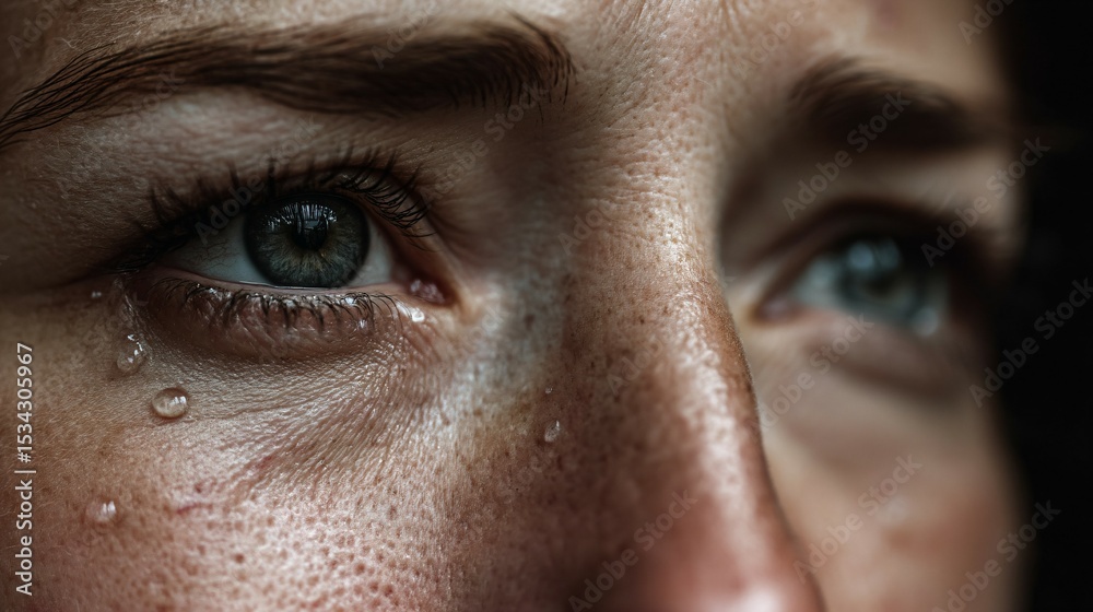 Naklejka premium Distressed woman with teary eyes expressing deep sadness and emotional pain, mental health awareness and psychological trauma concept.